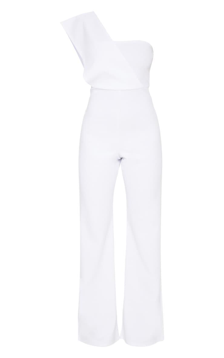 Petite White One Shoulder Drape Jumpsuit Product Image