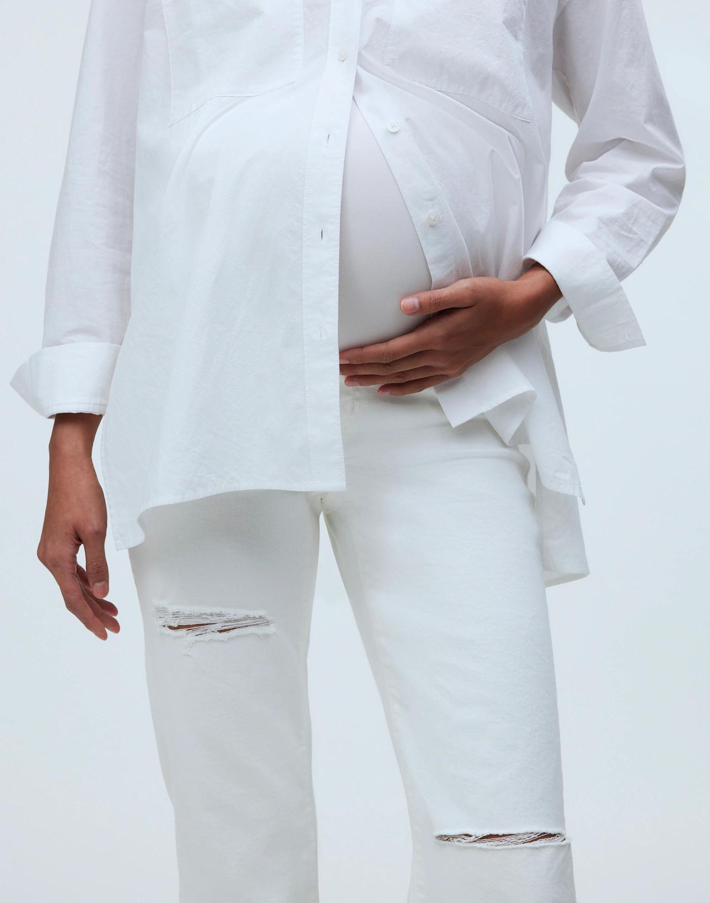 The Petite Maternity Over-the-Belly '90s Straight Jean in Tile White Product Image