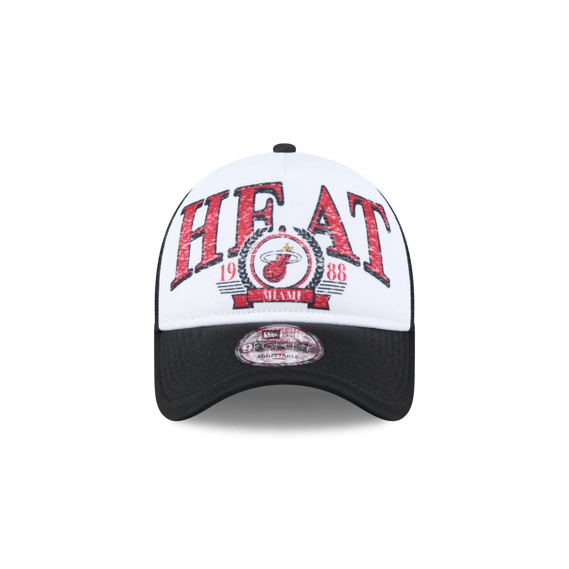 Miami Heat Distressed 9FORTY A-Frame Trucker Hat Male Product Image