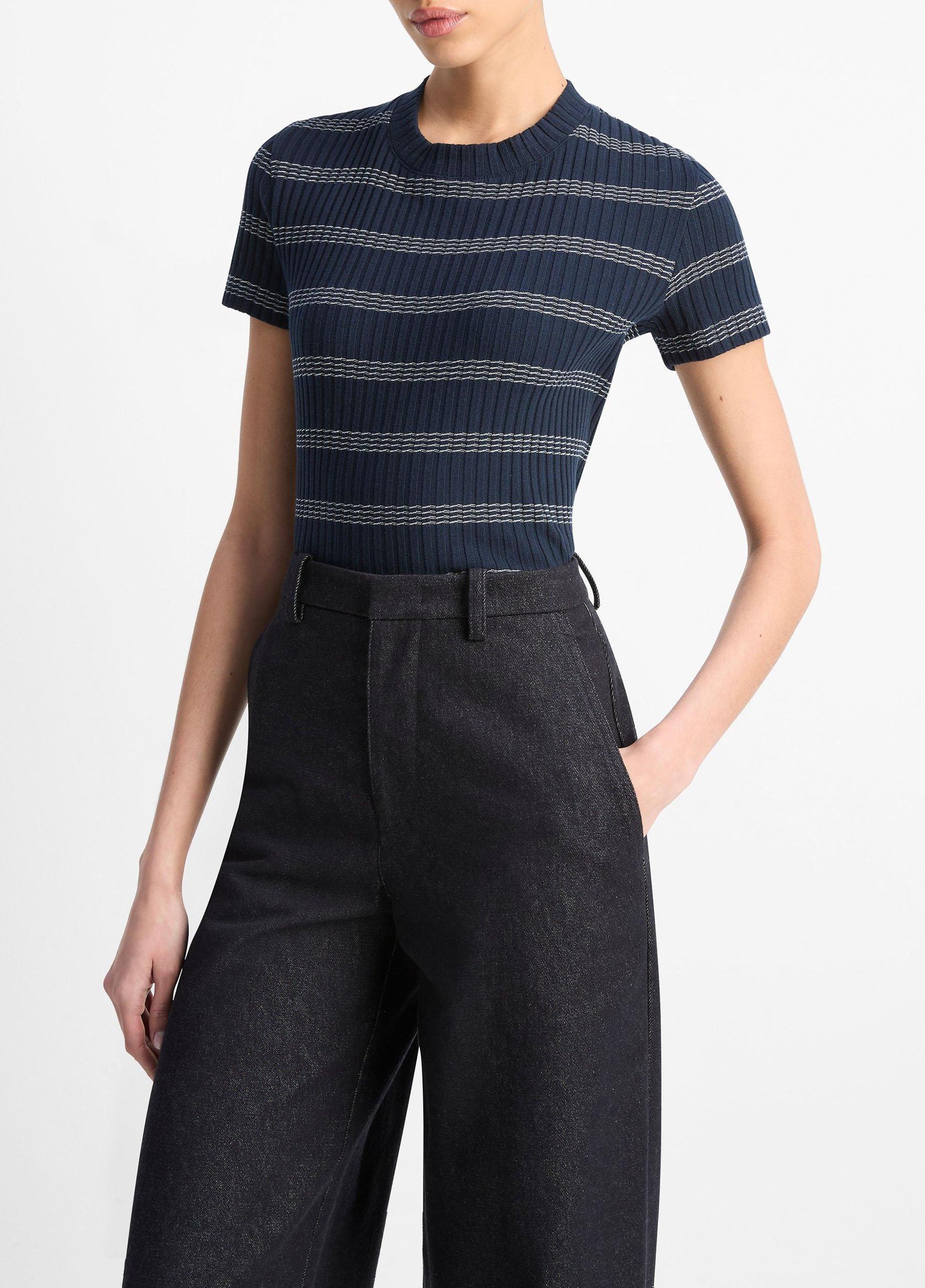 Striped Ribbed Cotton-Blend Top Product Image