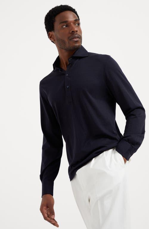 BRUNELLO CUCINELLI Long-sleeve Polo Shirt In Blue Product Image