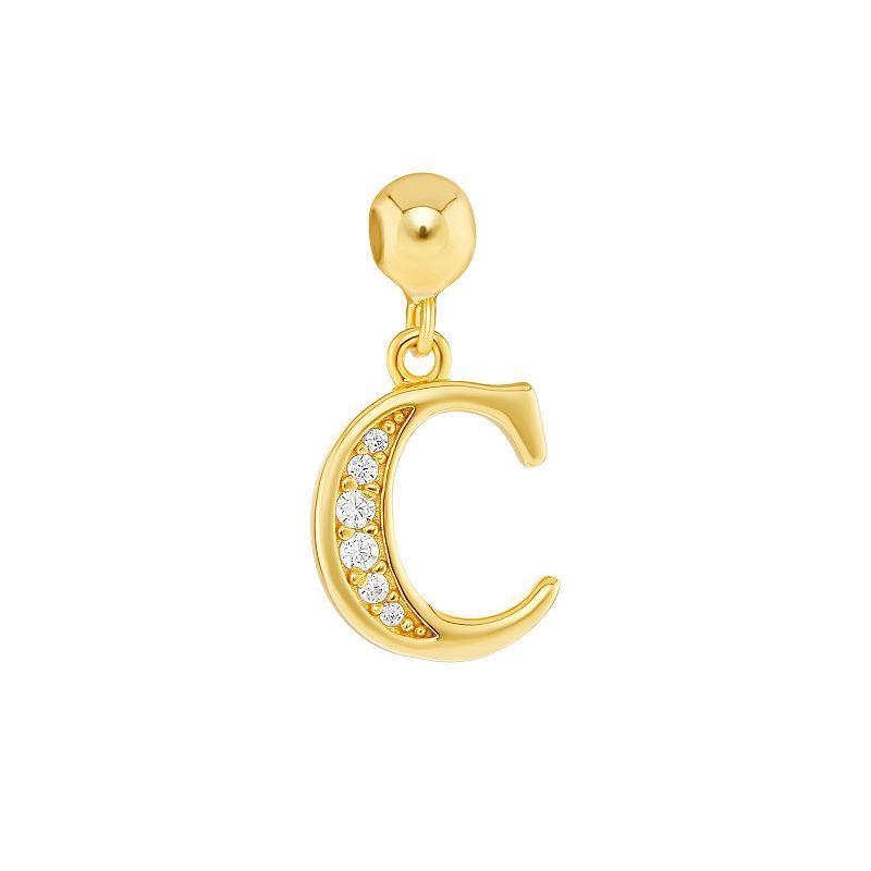 PRIMROSE 18k Gold Plated Pave Cubic Zirconia Initial Sliding Charm, Womens, Silver Tone M Product Image