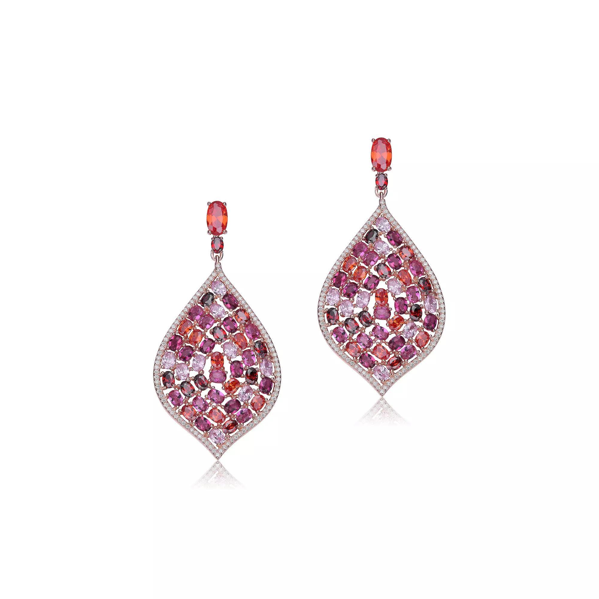 18k Gold over Sterling Silver Cubic Zirconia Drop Earrings, Women's, Pink Tone Red Team Product Image