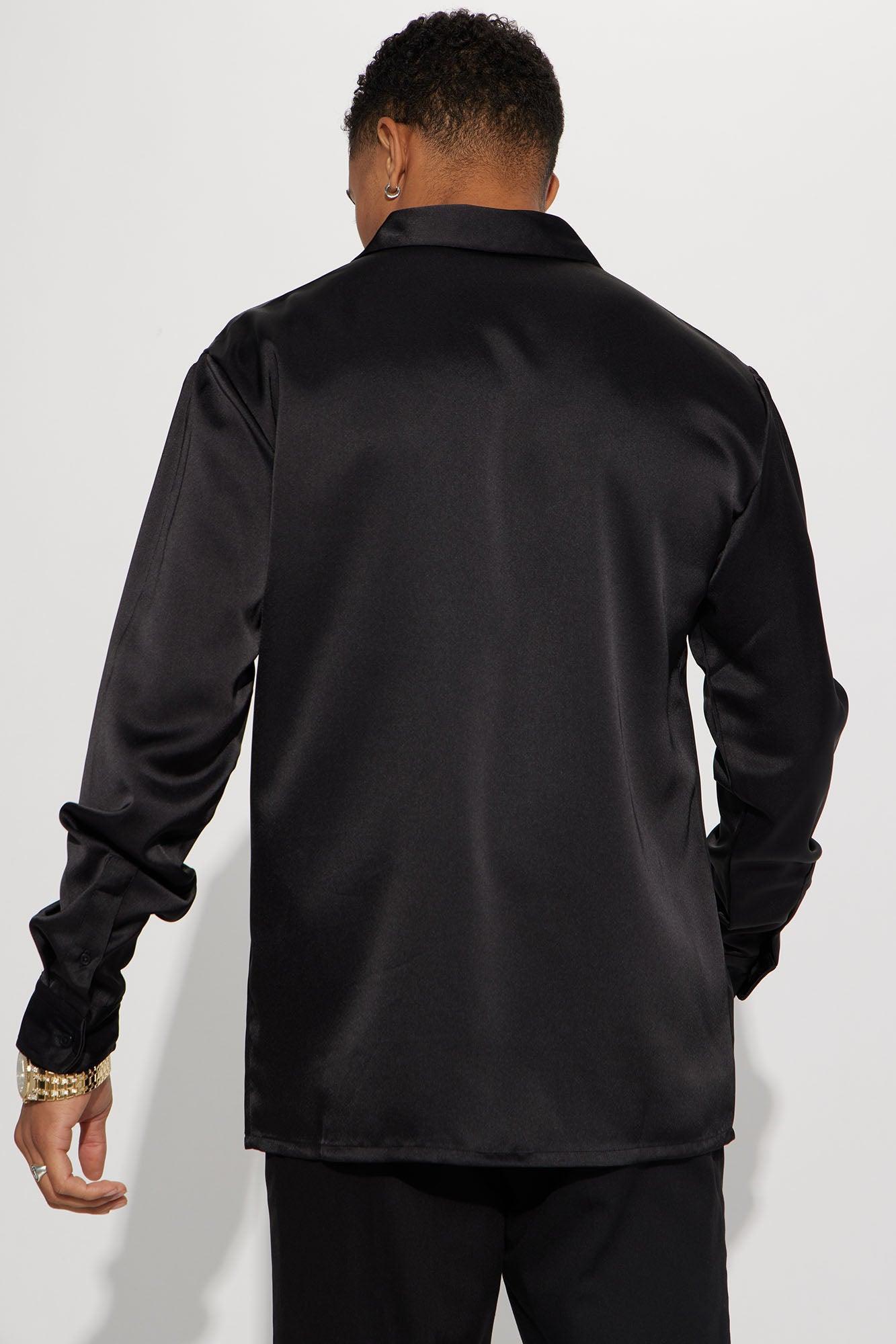 Links Satin Long Sleeve Button Up Shirt - Black Product Image