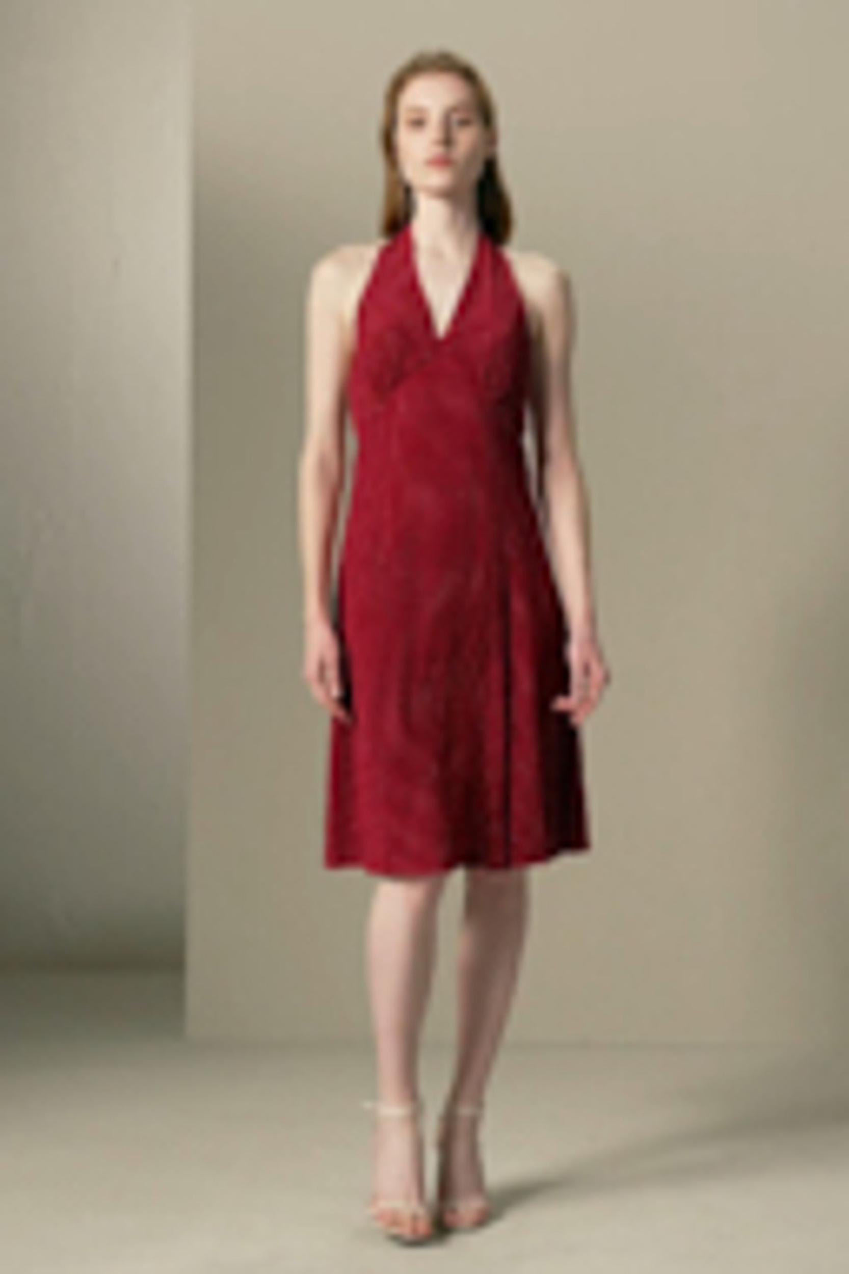 Polka Dot Halter Neck Silk Dress Product Image