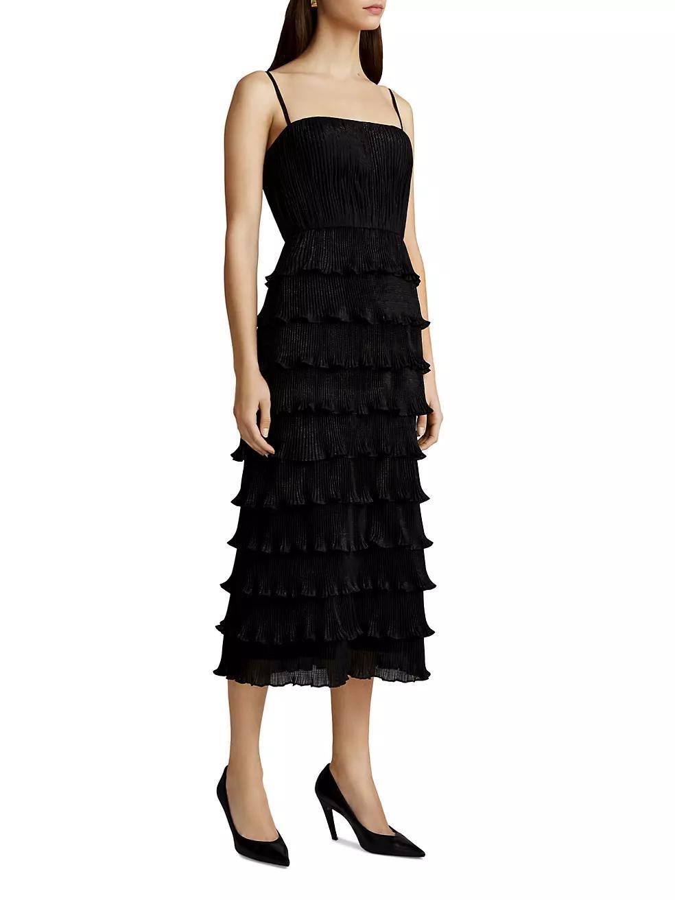 Ruffled Plissé Midi-Dress Product Image