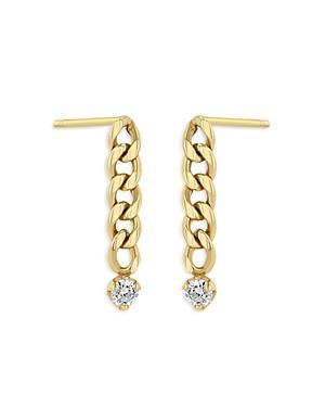 Womens 14K Yellow Gold & Diamond Small Curb Chain Drop Earrings Product Image