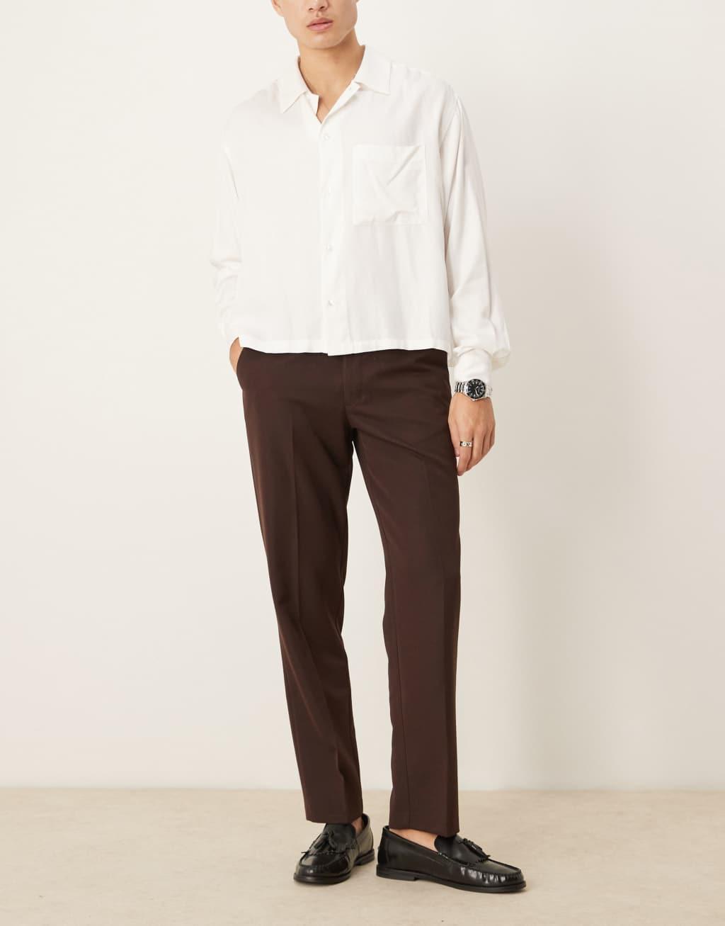 ASOS DESIGN smart straight leg pants in dark brown Product Image