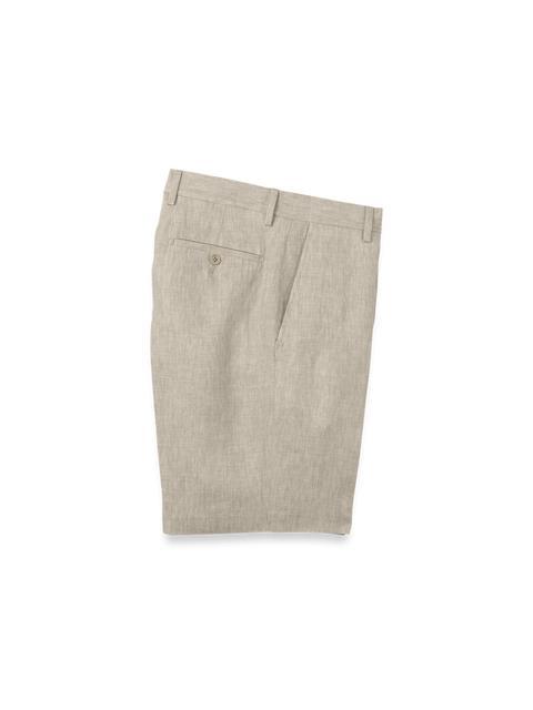 Linen Chambray Twill Flat Front Shorts - Khaki Product Image