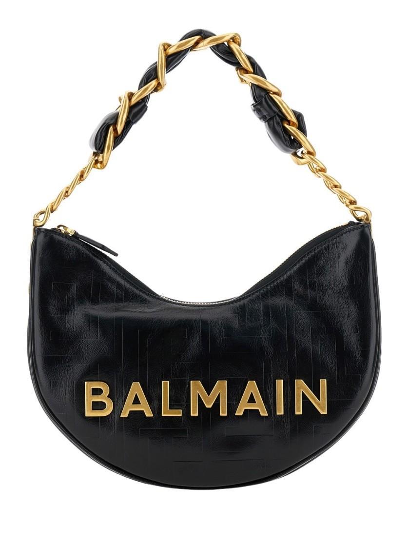 BALMAIN Curved Black Leather Shoulder Bag Product Image