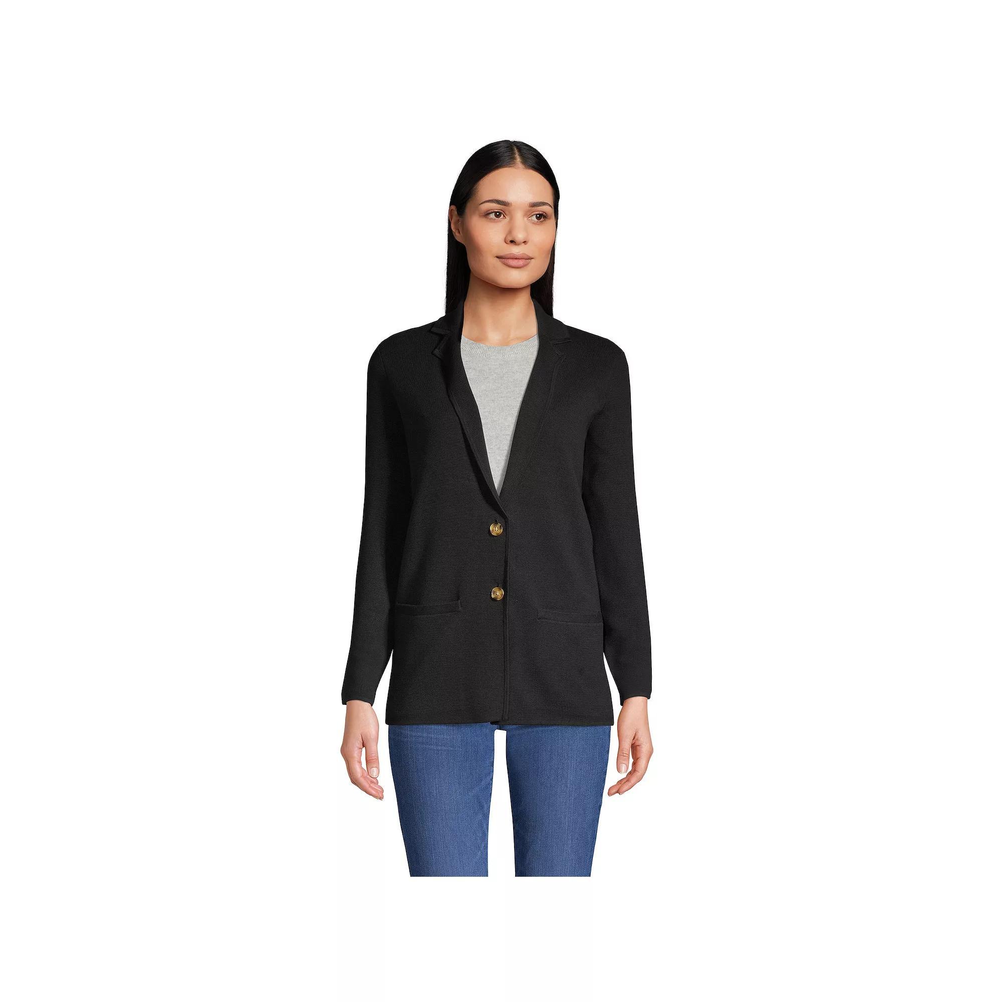 Women's Lands' End Fine Gauge Cotton Button Front Sweater Blazer, Size: XL, Deep  Blue Product Image