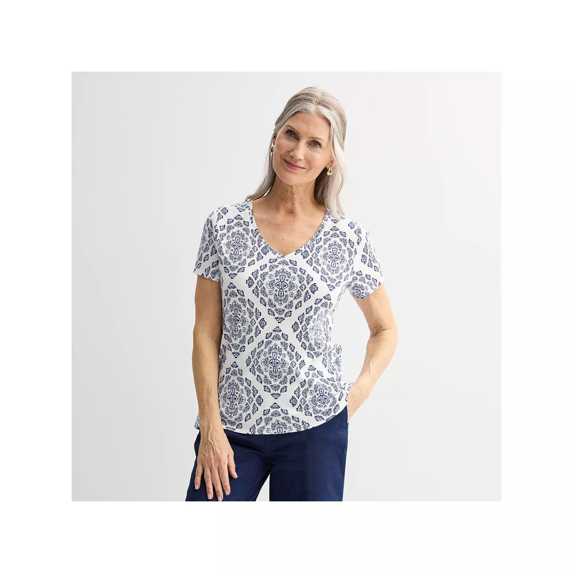 Women's Croft & Barrow® Essential V-Neck Tee, Size: XL, Blue Grand Tile Product Image