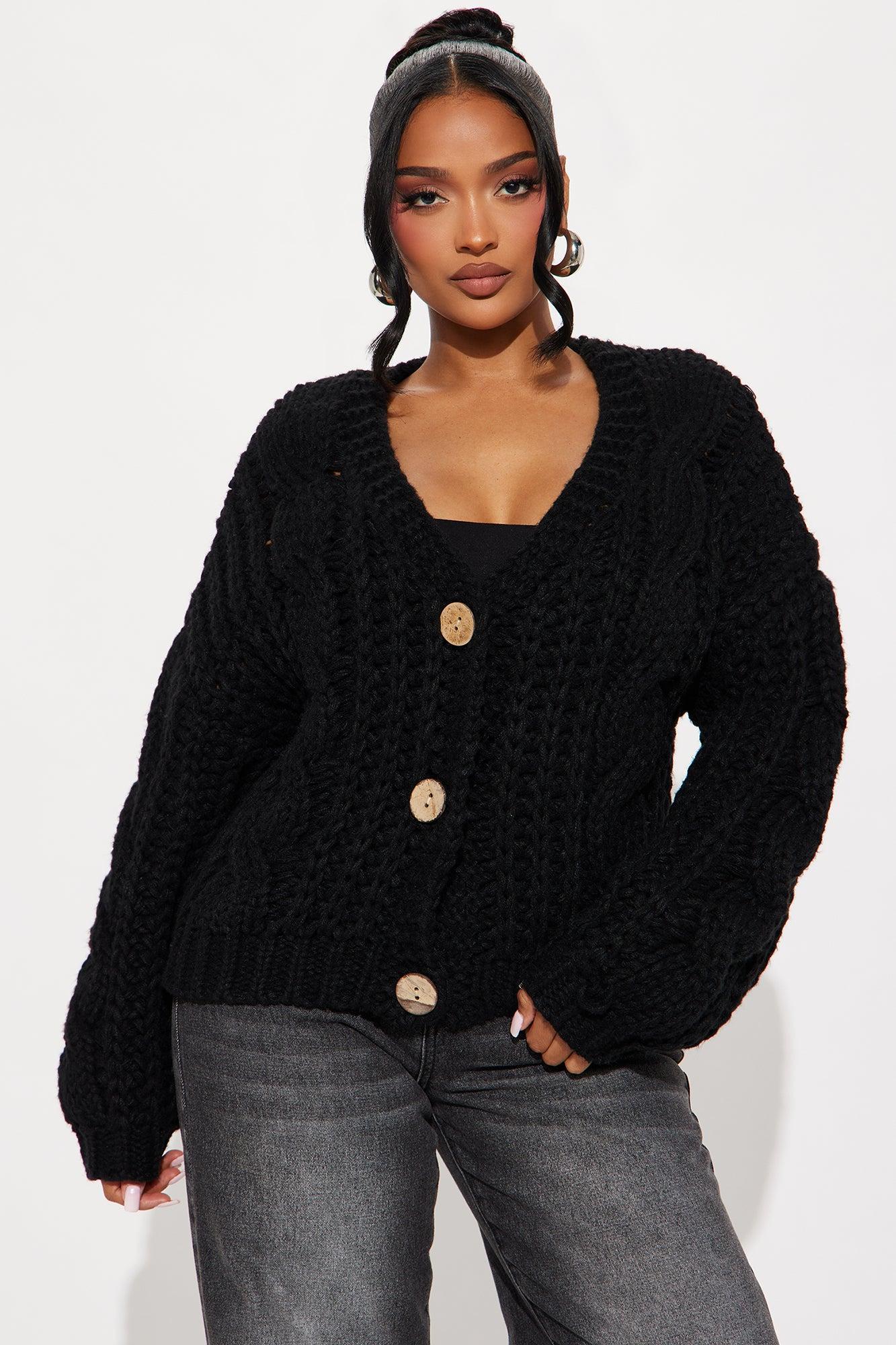 Vallen Chunky Knit Cardigan - Black Product Image