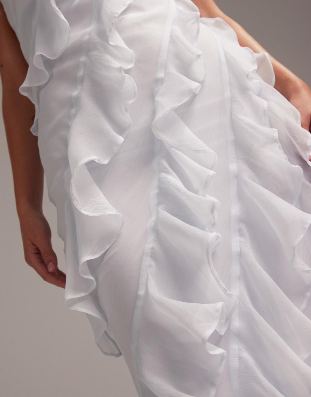 ASOS DESIGN Bridesmaids racer neck bias ruffle maxi dress in light blue Product Image