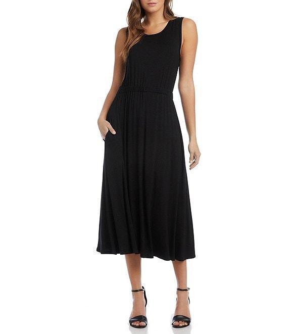 Karen Kane Sleeveless Cinched Waist Crew Neck Artisan Midi Dress Product Image
