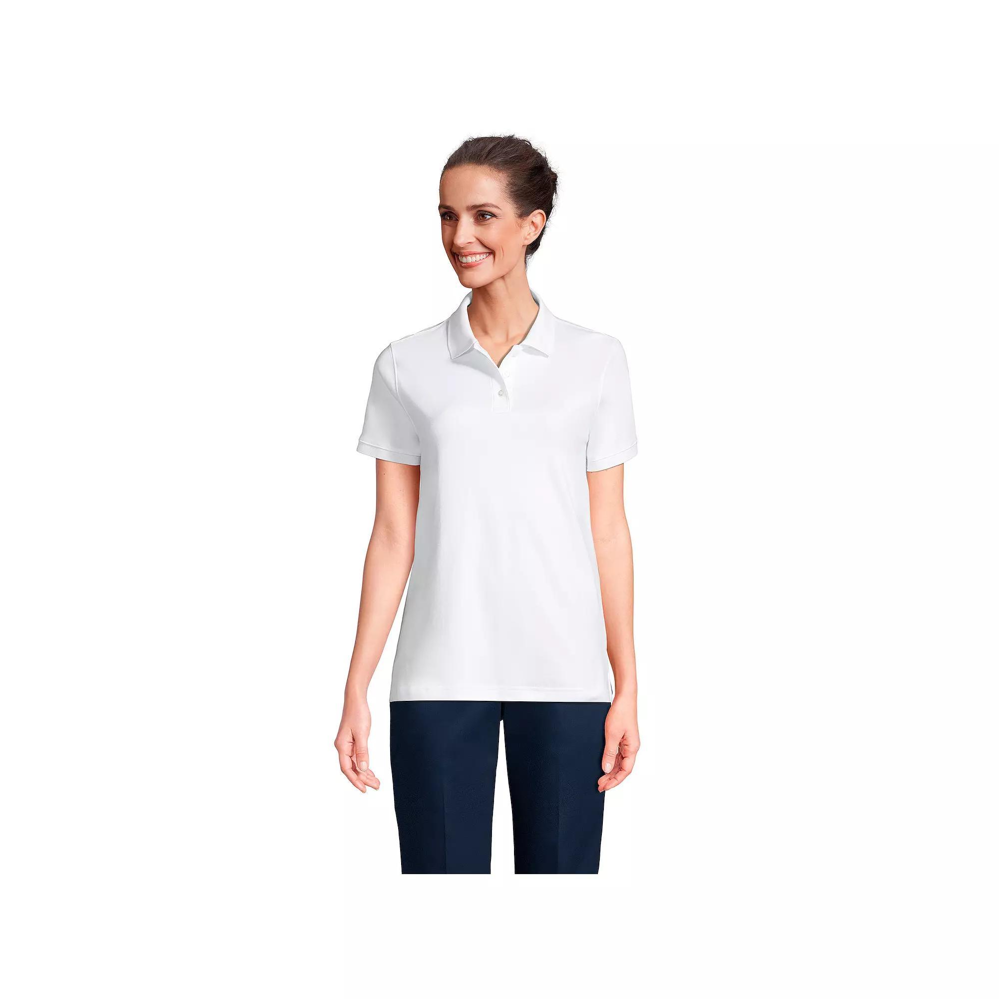 Women's Lands' End School Uniform Classic Short Sleeve Interlock Polo Top, Size: Large, White Product Image