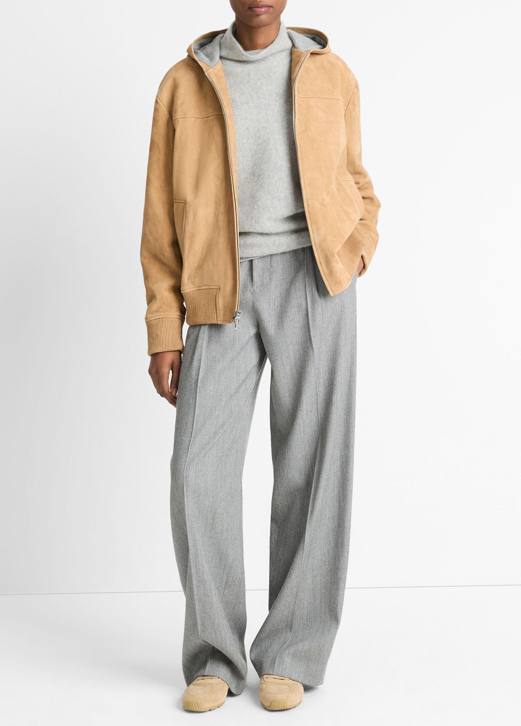 Knit-Lined Suede Hoodie Product Image