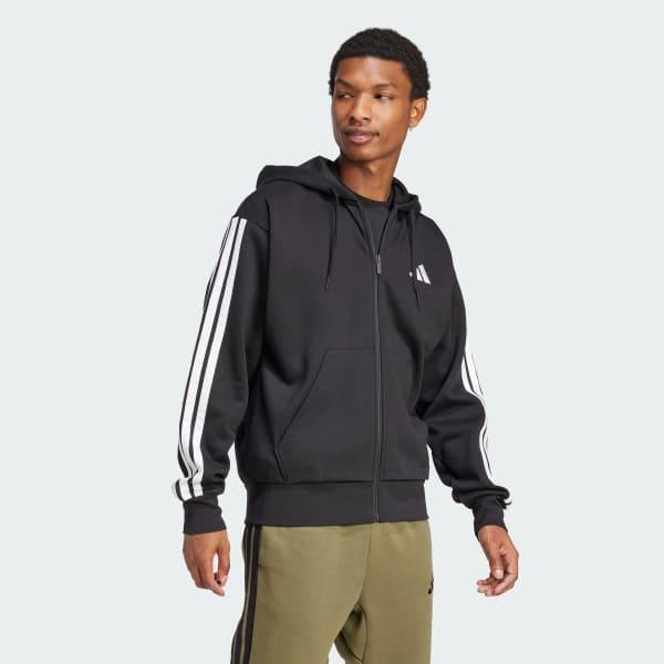 Men's adidas Essentials 3-Stripes Fleece Sportswear Zip Front Hoodie, Size: Small, Pure Ruby Black Product Image