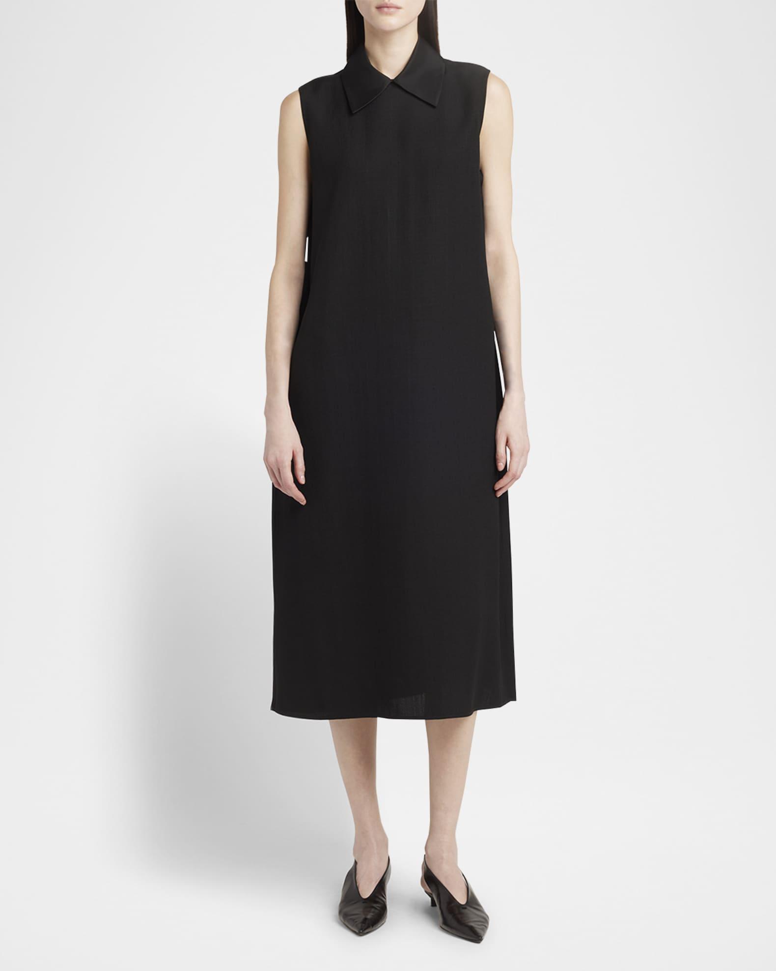 Mixed-Media Sleeveless Collared Midi Dress Product Image