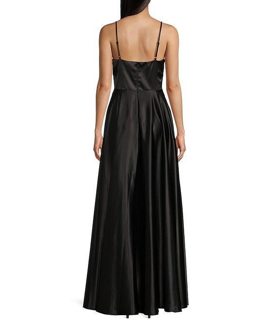 Next Up Spaghetti Strap Notch V-Wire Front Slit Long Dress Product Image
