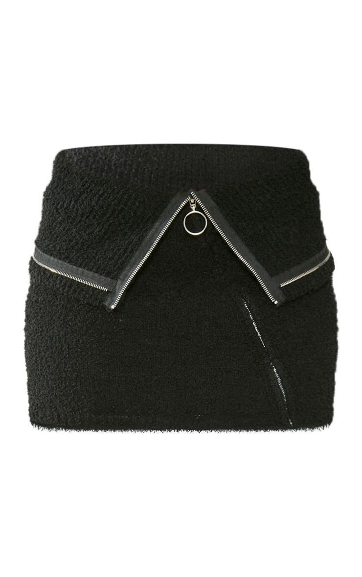  Black Fluffy Knit Fold Over Zipped Mini Skirt Product Image