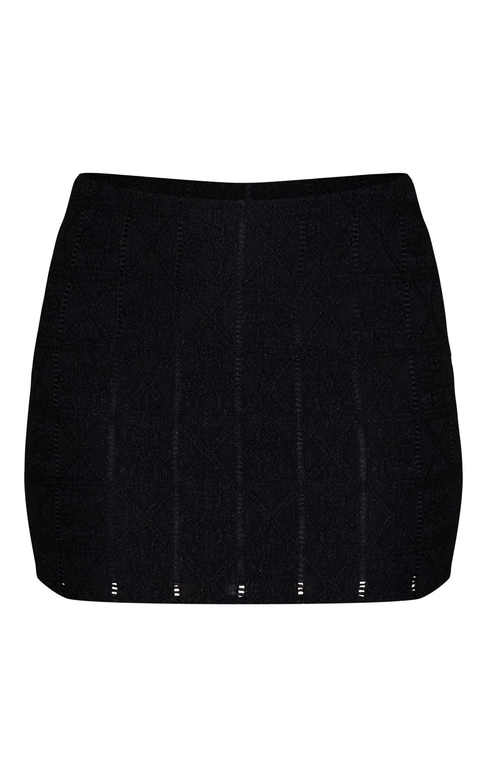 Black Crochet Textured Mini Skirt Product Image