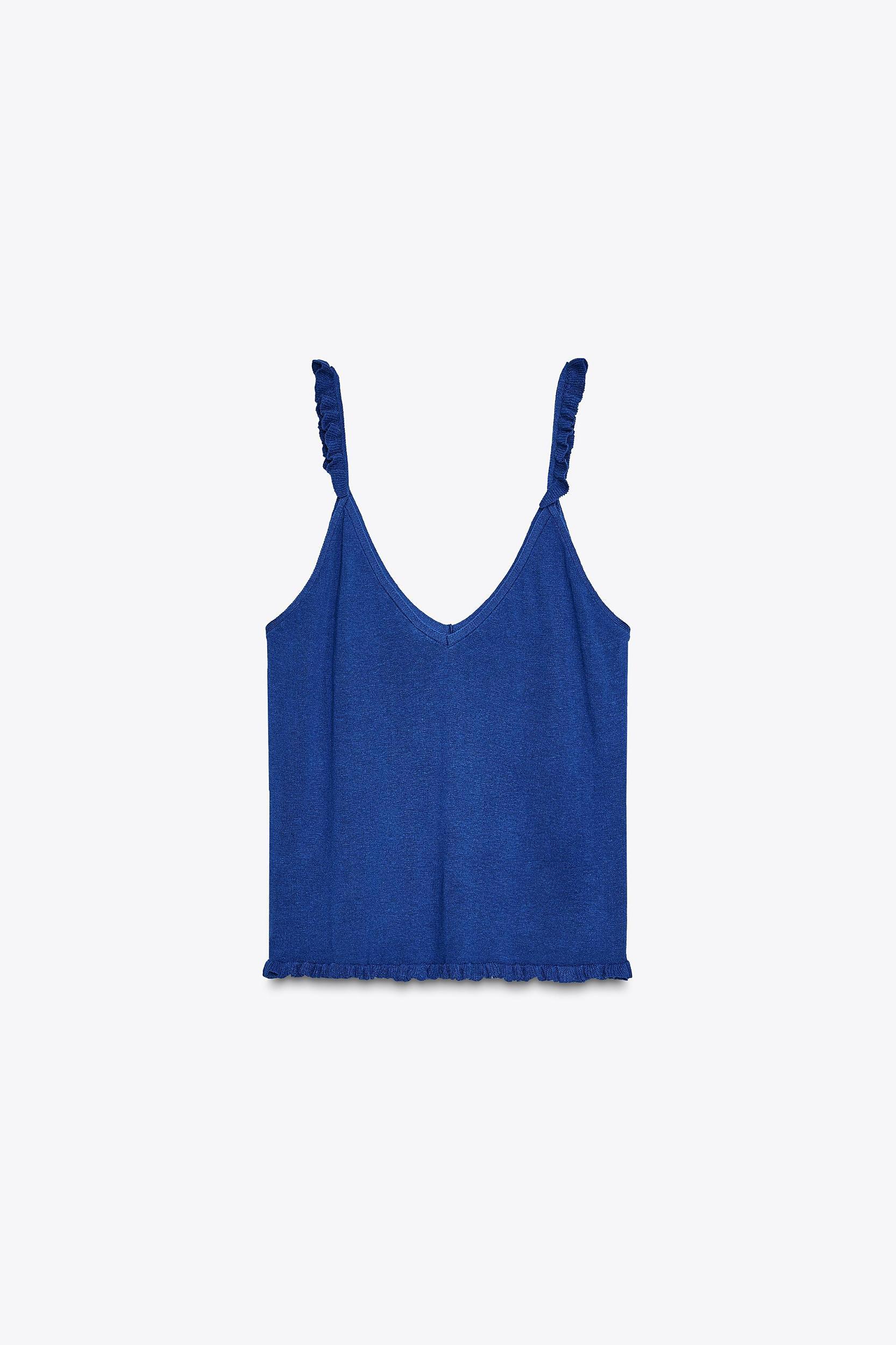 RUFFLED STRAPPY KNIT TOP Product Image