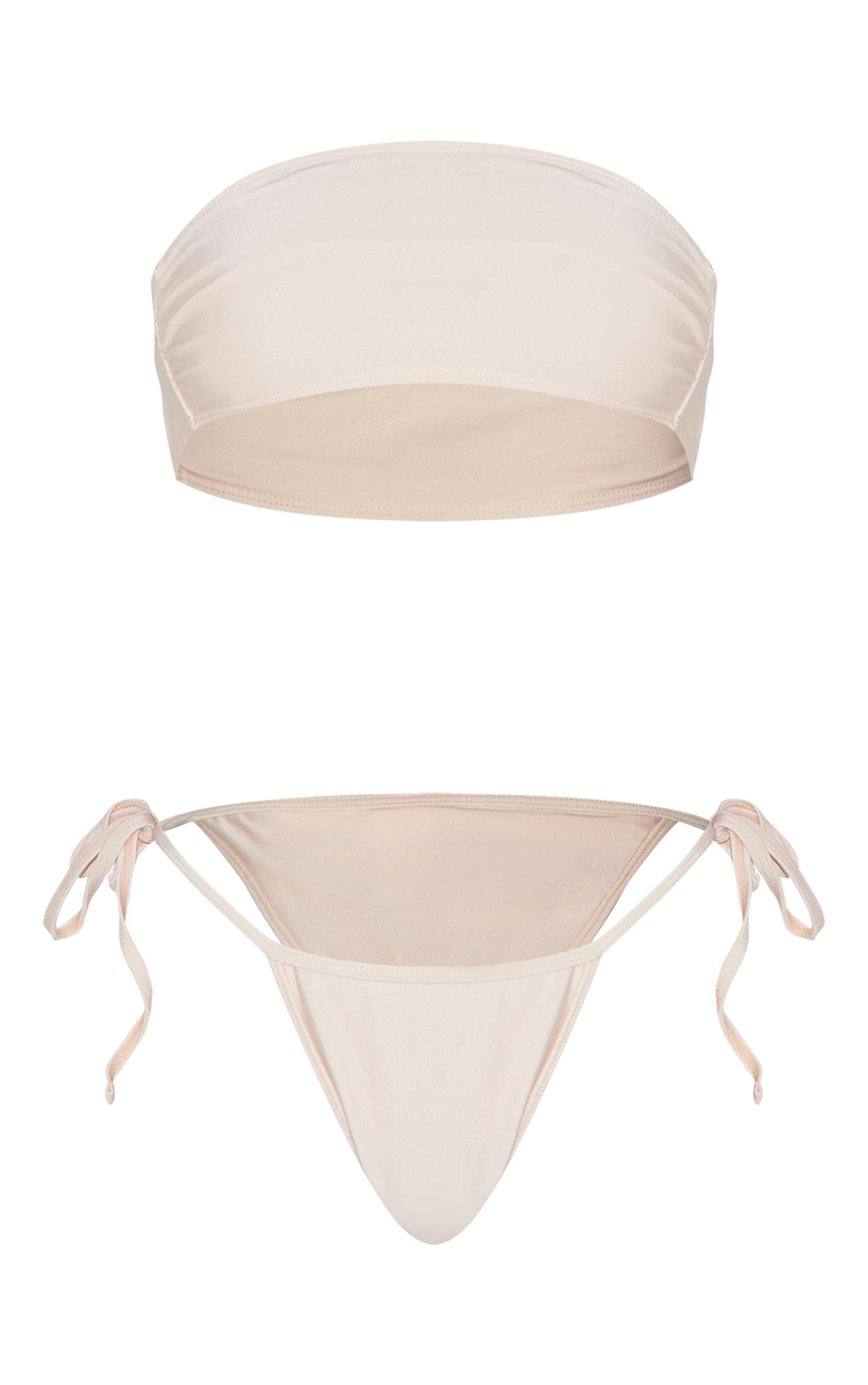 Cream Basic Bandeau And Tie Side Bikini Set Product Image