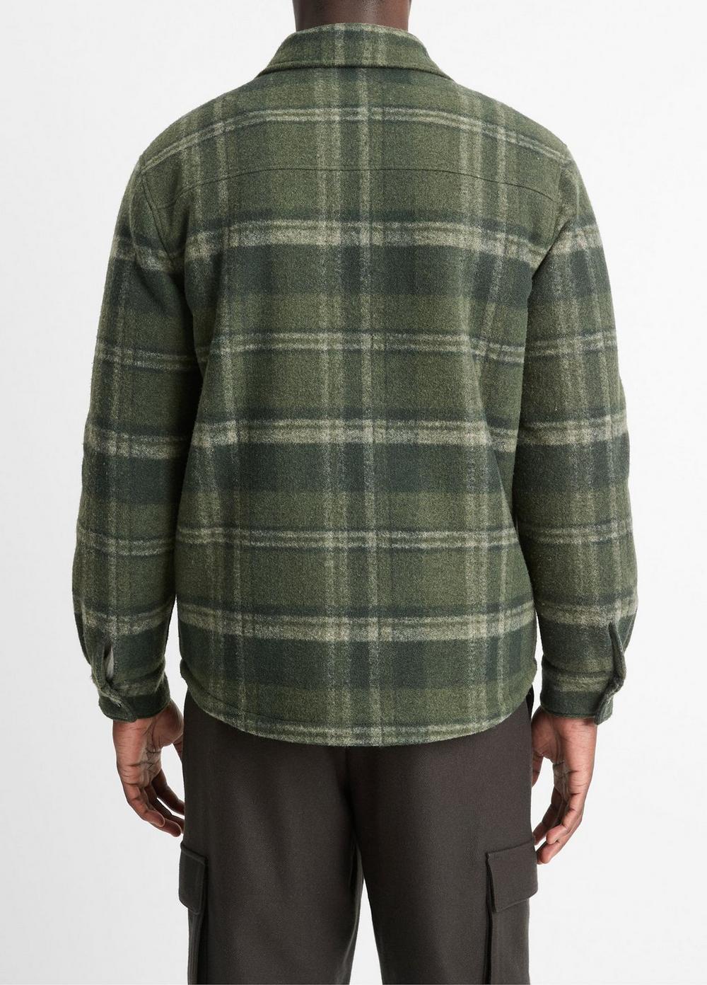 Mens Sherpa-Lined Plaid Shirt Jacket, Night Moss Combo, Size M Vince Product Image