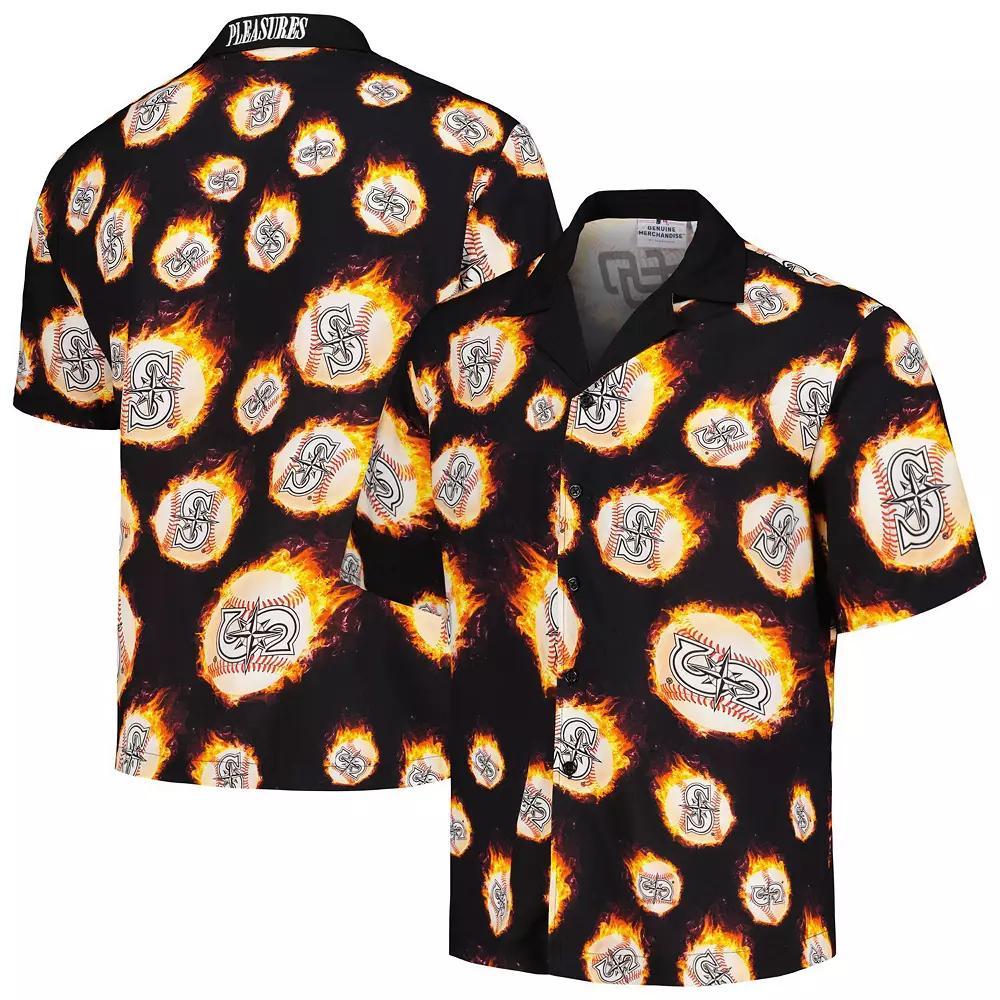 Men's Black Seattle Mariners Flame Fireball Button-Up Shirt,  Product Image