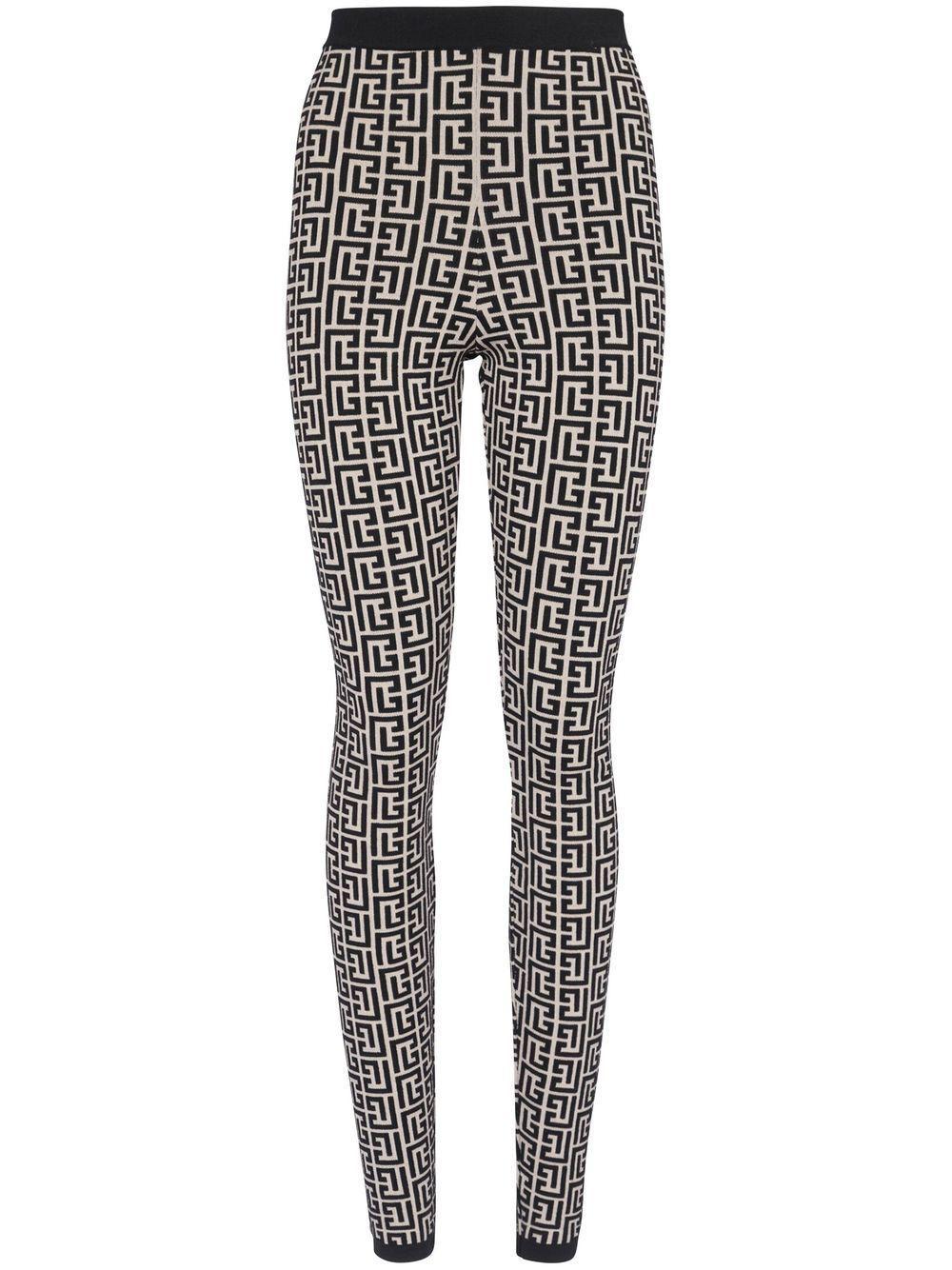 BALMAIN Monogram-print High-waisted Leggings In Beige,black Product Image