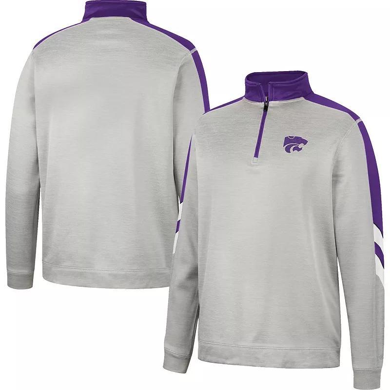 Men's Colosseum Gray/Purple Kansas State Wildcats Bushwood Fleece Quarter-Zip Jacket, Size: XL, Grey Product Image
