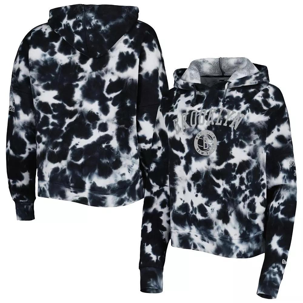 Women's New Era Black Brooklyn Nets Brushed Cotton Tie-Dye Pullover Hoodie, Size: Large Product Image