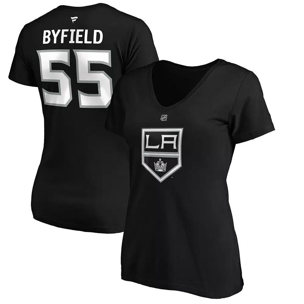 Women's Fanatics Branded Quinton Byfield Black Los Angeles Kings Authentic Stack Name & Number V-Neck T-Shirt,  Product Image