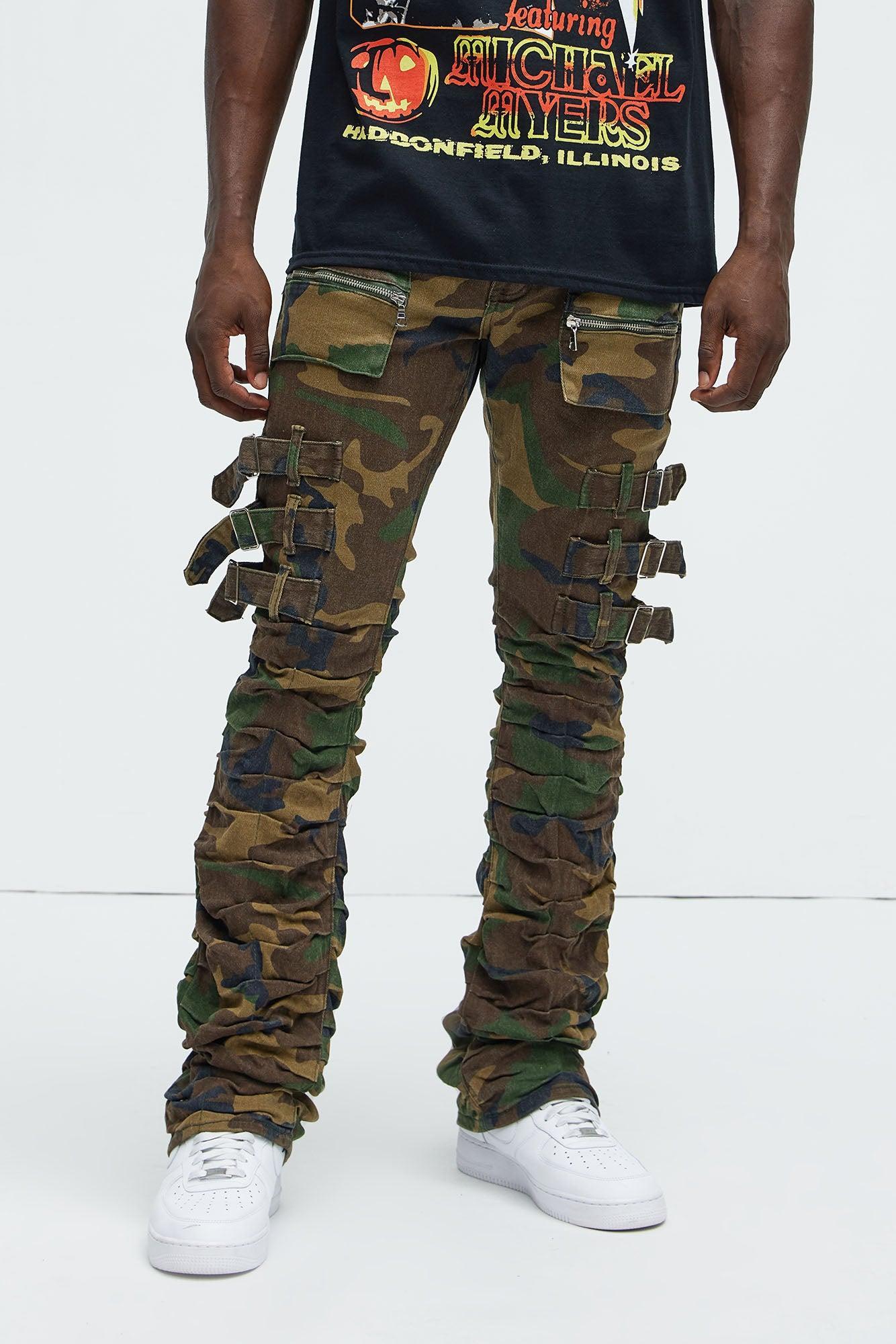 Pleat Me Down Stacked Skinny Flare Pants - Camouflage Product Image