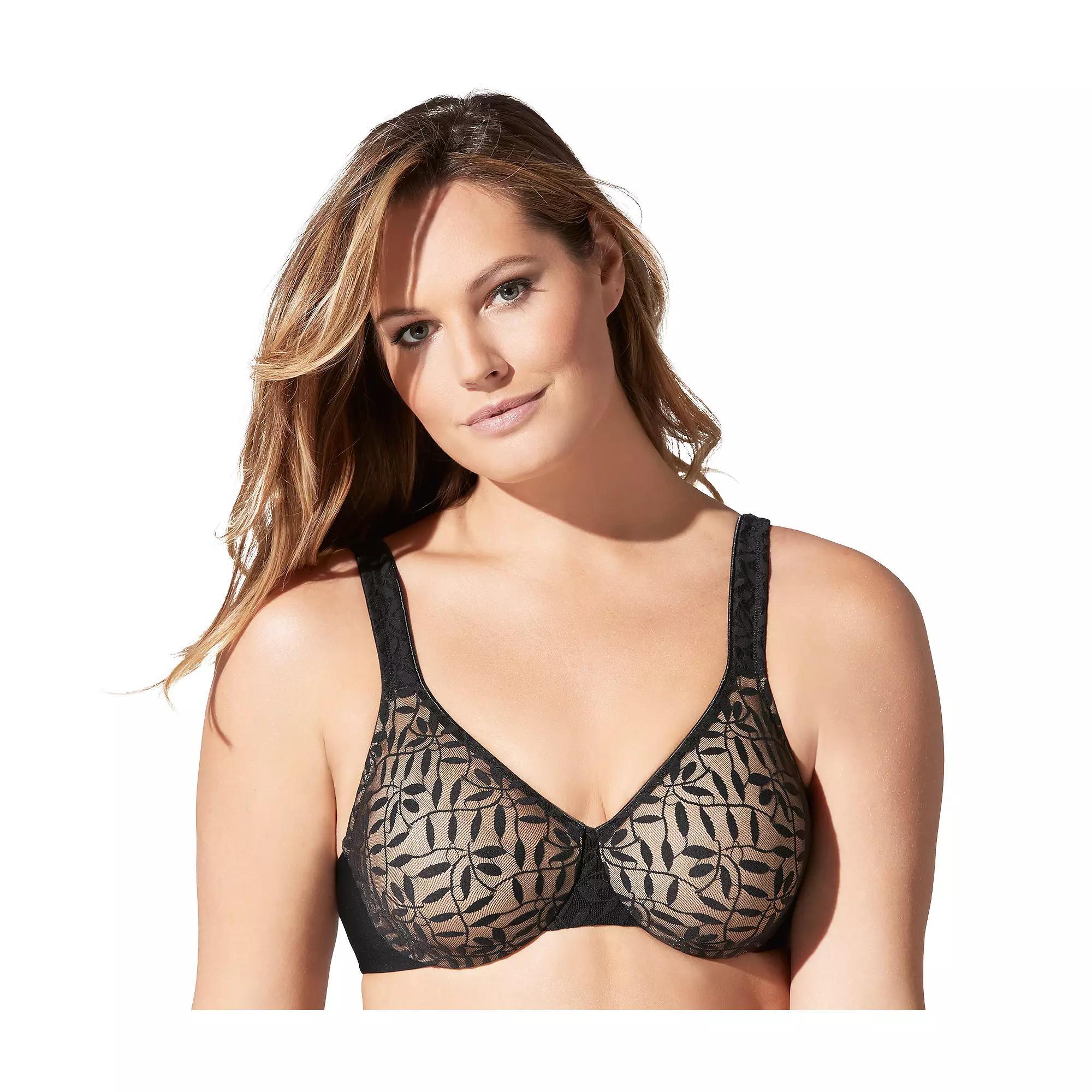 Olga® by Warner's® Sheer Leaves Lace Full-Figure Full-Coverage Minimizer Bra 35519, Women's, Size: 38 Dd, Black And Gray Product Image