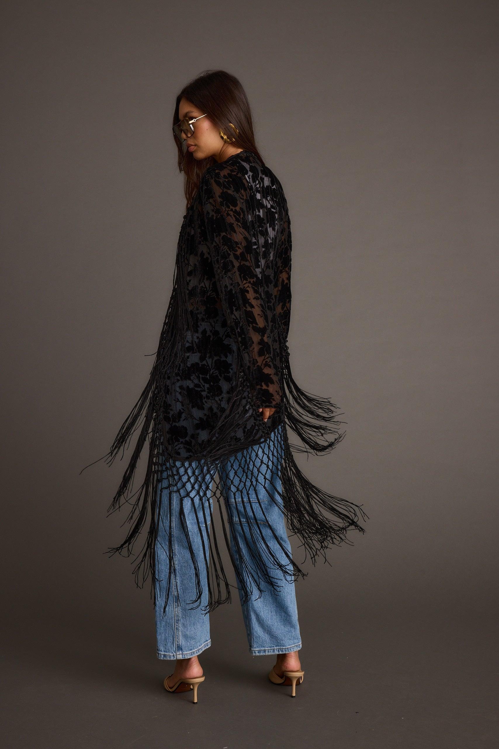 Stone Black Velvet Burnout Kimono Product Image