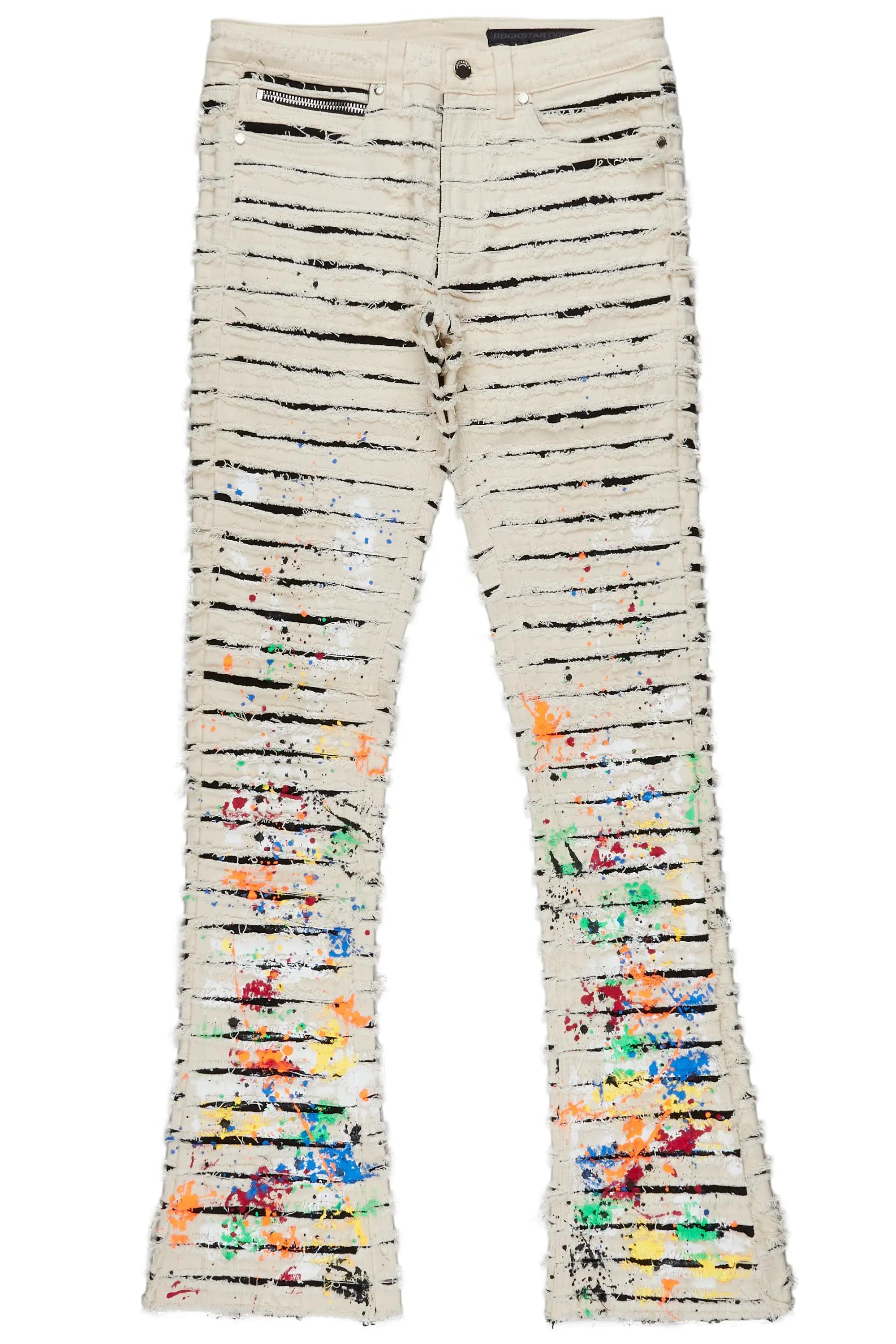 Naman Beige Painter Stacked Flare Jean Male Product Image