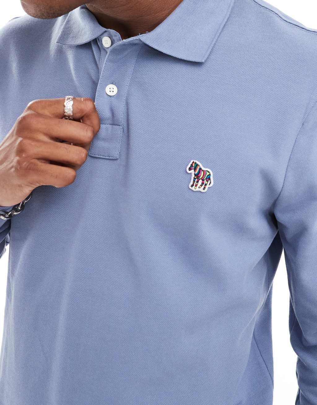 PS Paul Smith regular fit logo long sleeve polo in blue Product Image