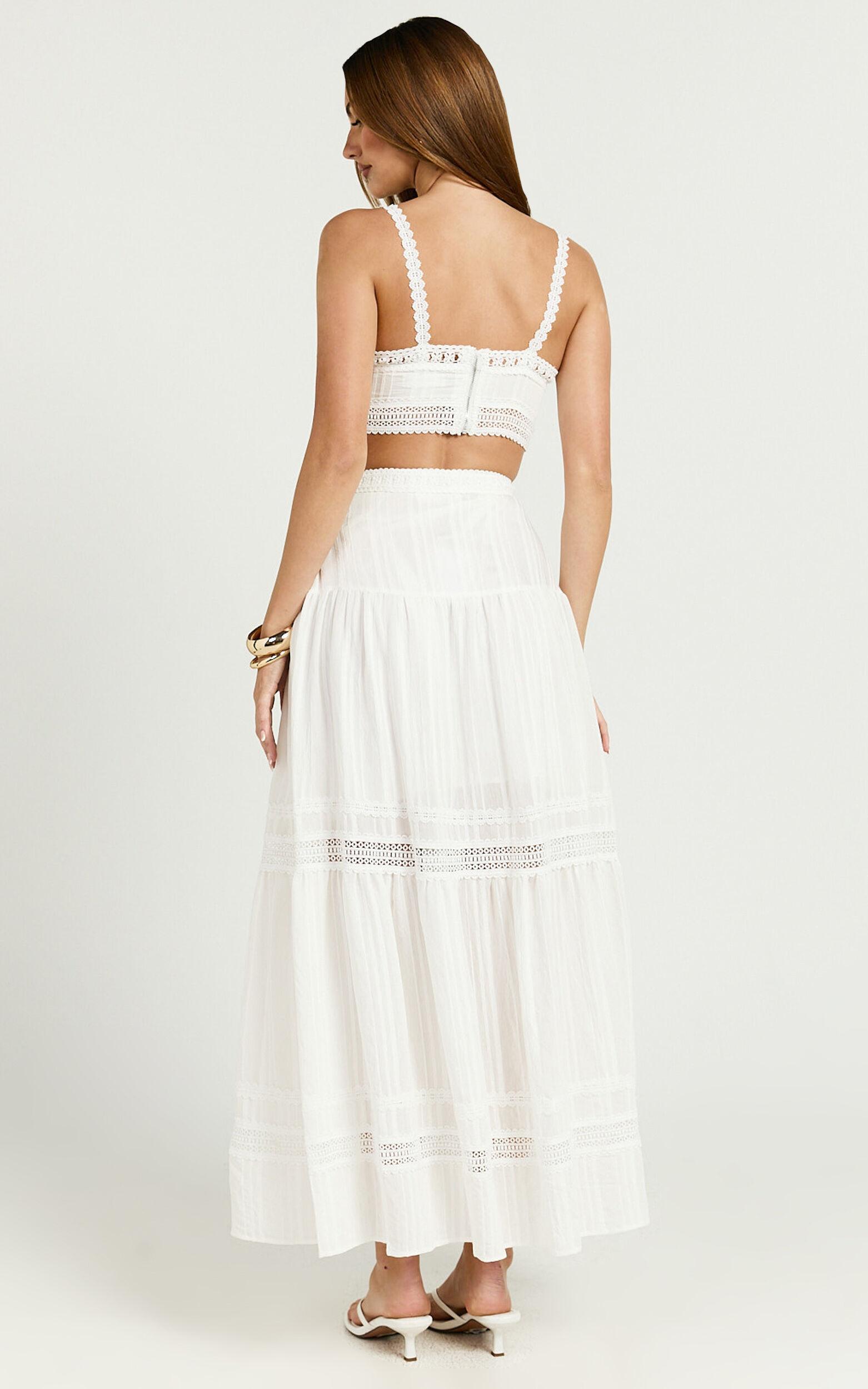 Kamiko Two Piece Set - Lace Trim Sweetheart Top and Lace A Line Skirt in White Product Image