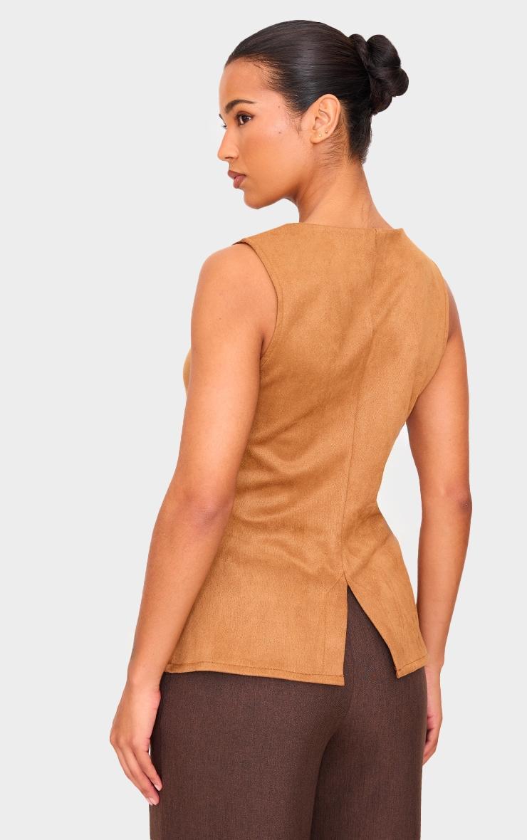 Tan Longline Faux Suede Vest Product Image