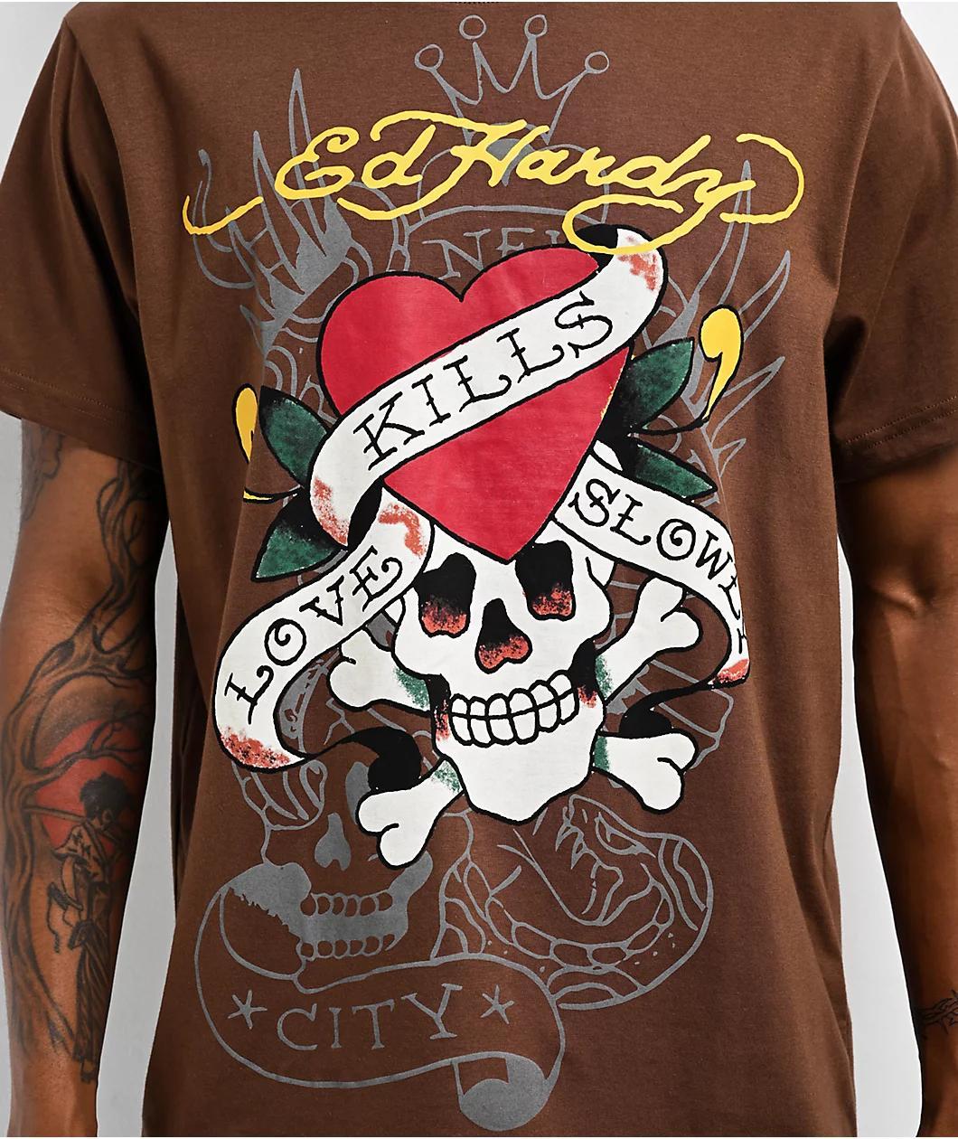 Ed Hardy LKS Skull Brown T-Shirt Product Image