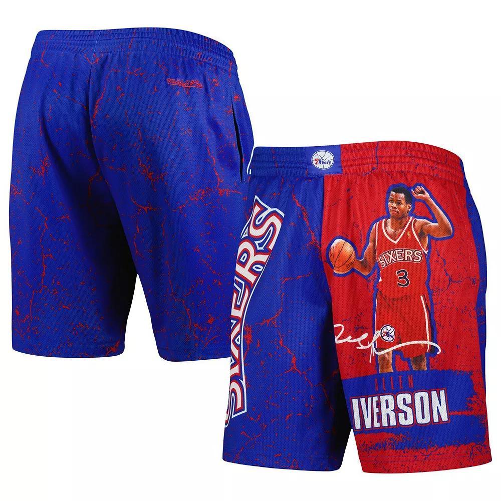 Men's Mitchell & Ness Allen Iverson Royal Philadelphia 76ers Hardwood Classics Player Burst Shorts,  Product Image