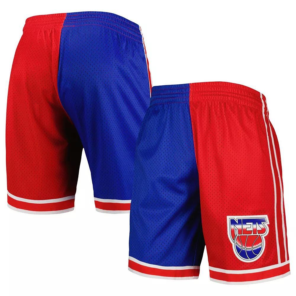Men's Mitchell & Ness Blue/Red New Jersey Nets Hardwood Classics 1993 Split Swingman Shorts, Size: Large, Nba Blue Product Image