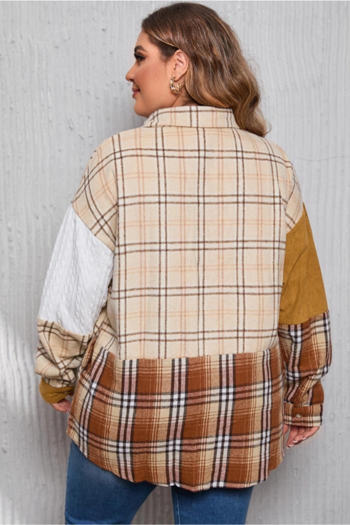 Plaid Color Block Patchwork Shirt Jacket with Pocket Product Image