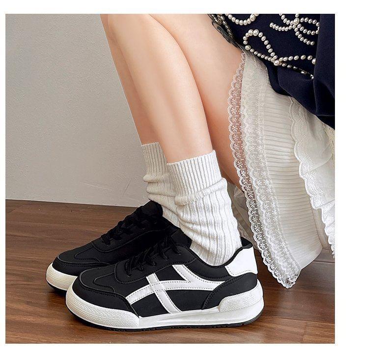 Two Tone Lace-Up Faux Leather Sneakers Product Image