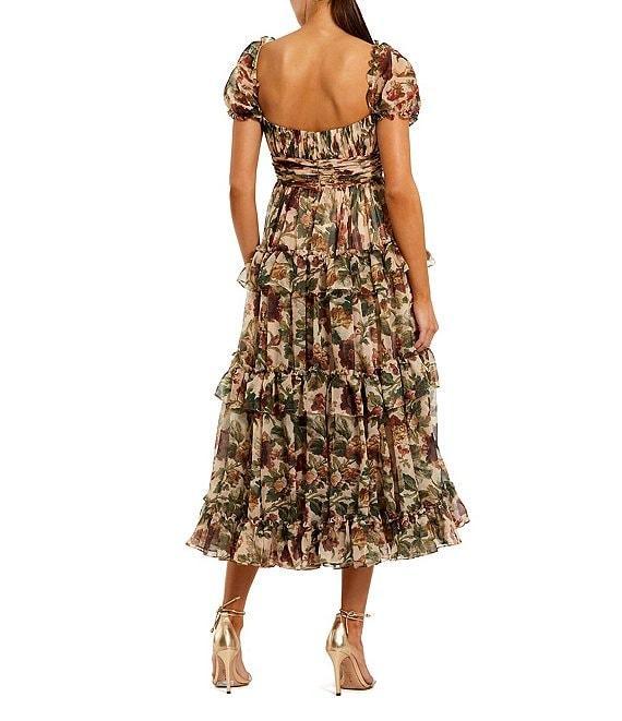 Mac Duggal Chiffon Puff Sleeve A Line Midi Dress With Ruffles Product Image