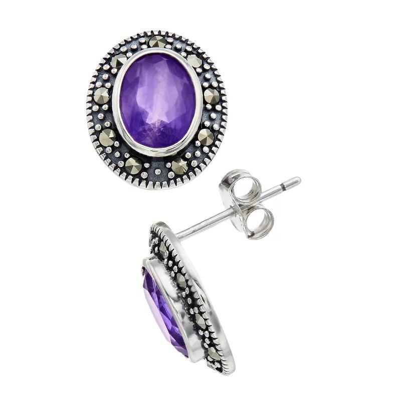 Tori Hill Sterling Silver Amethyst & Marcasite Stud Earrings, Women's Product Image