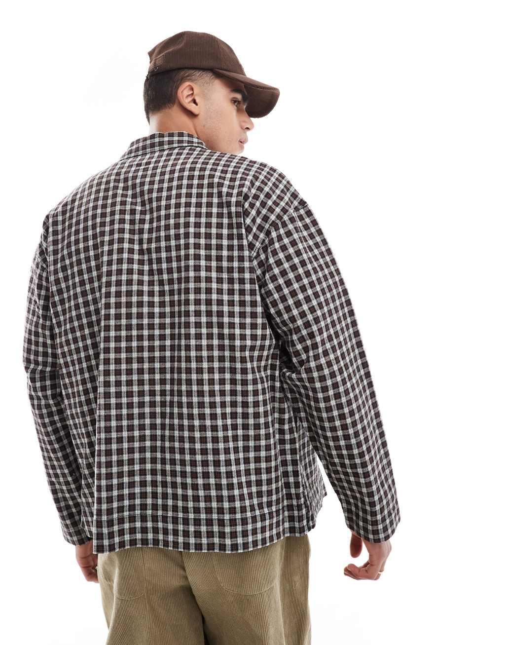 Jack & Jones boxy checked shirt in brown Product Image