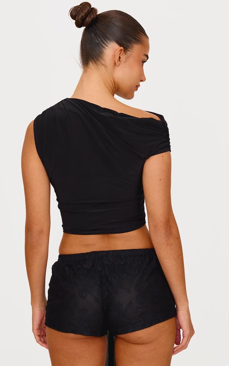 Black Slinky Asymmetric Knot Detail Long Top Product Image